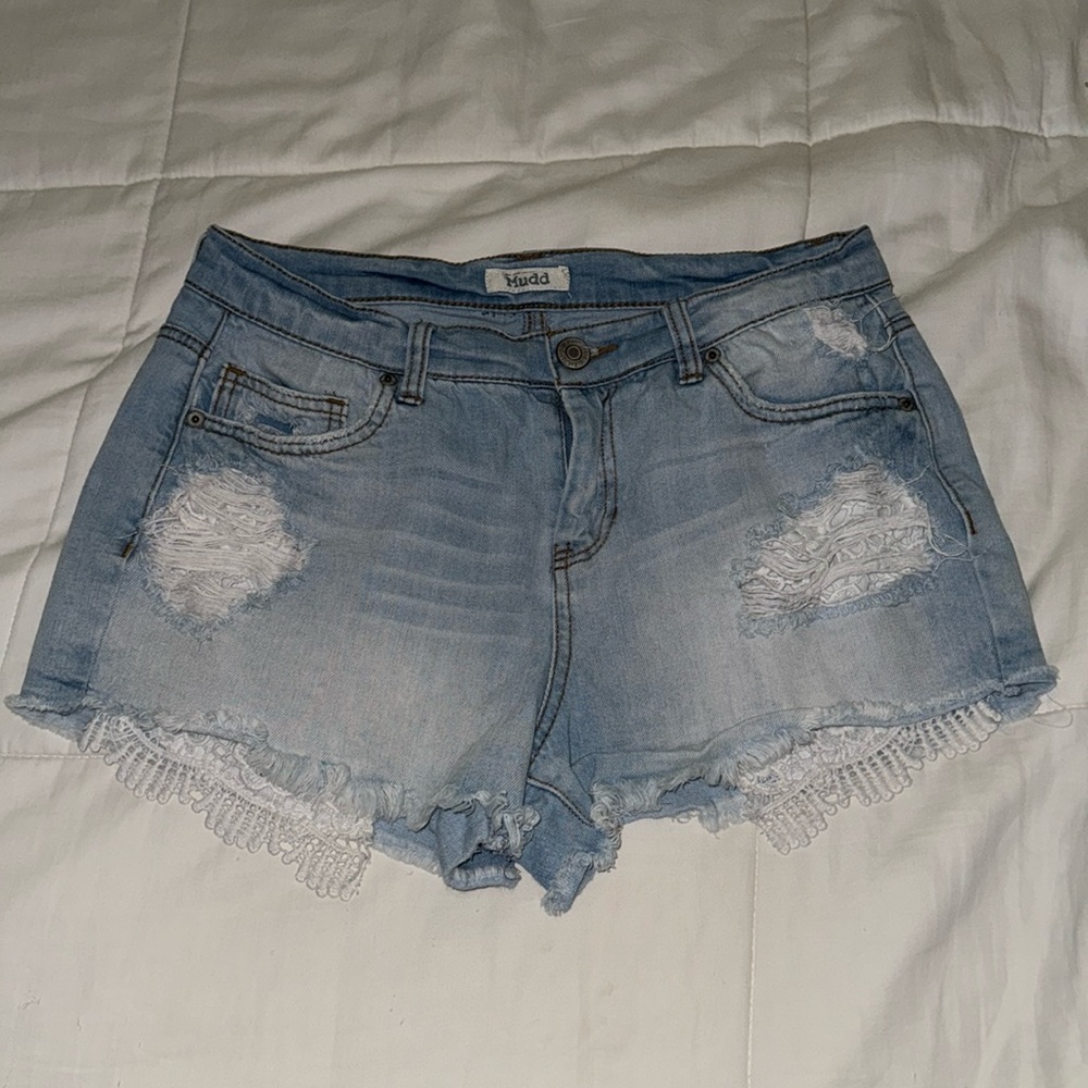 Mudd Y2K Blue Jean Shorts Distressed Cut-Off Style size 11 (juniors)